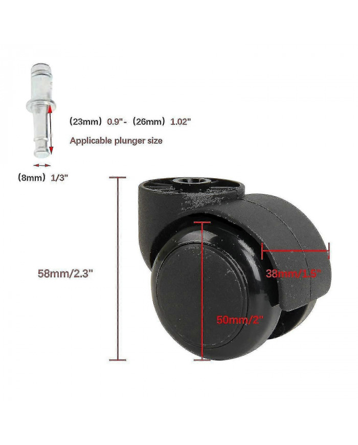 Roulette sans tige silencieuse noire de 2 pouces - Roues de chaise de rechange pour chaises de bureau - Roulettes [...]