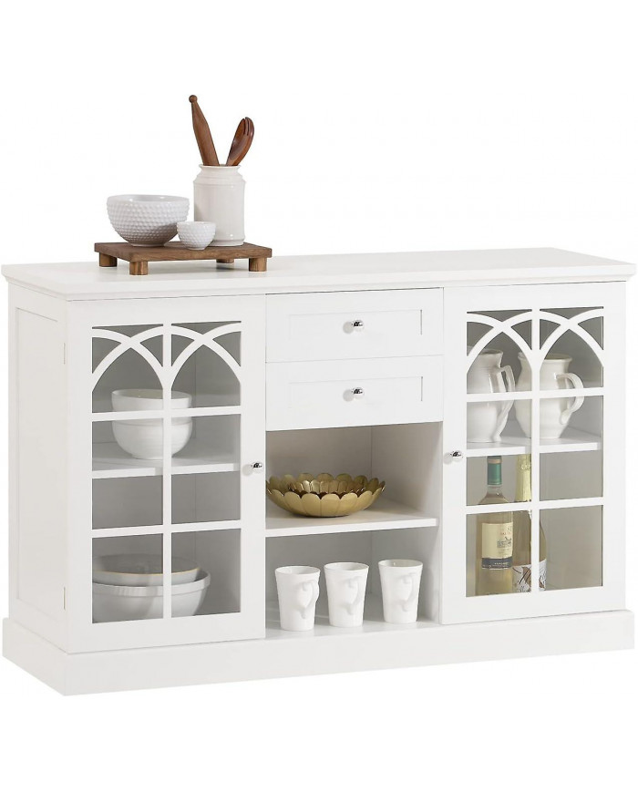 SoBuy Buffet avec 2 portes vitrées et 2 tiroirs, cuisine salle à manger salon armoire de rangement armoire buffet, [...]