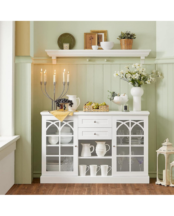 SoBuy Buffet avec 2 portes vitrées et 2 tiroirs, cuisine salle à manger salon armoire de rangement armoire buffet, [...]