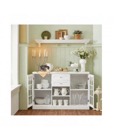 SoBuy Buffet avec 2 portes vitrées et 2 tiroirs, cuisine salle à manger salon armoire de rangement armoire buffet, [...]
