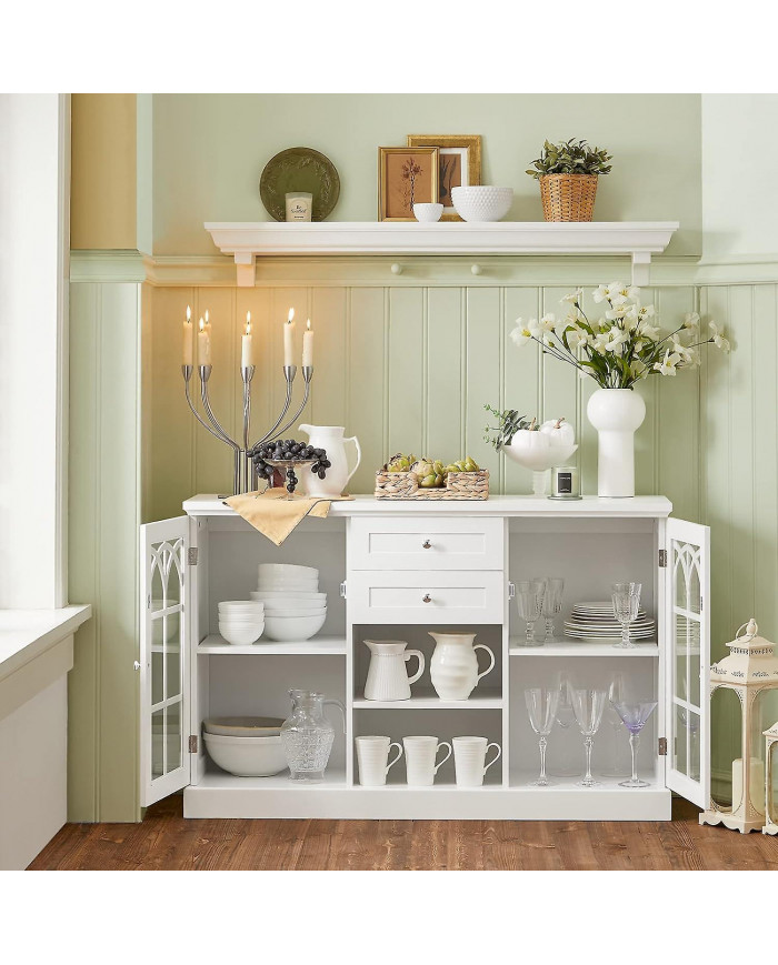 SoBuy Buffet avec 2 portes vitrées et 2 tiroirs, cuisine salle à manger salon armoire de rangement armoire buffet, [...]