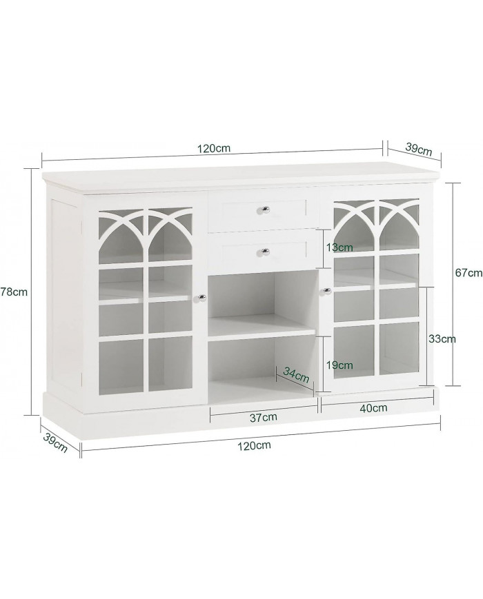 SoBuy Buffet avec 2 portes vitrées et 2 tiroirs, cuisine salle à manger salon armoire de rangement armoire buffet, [...]