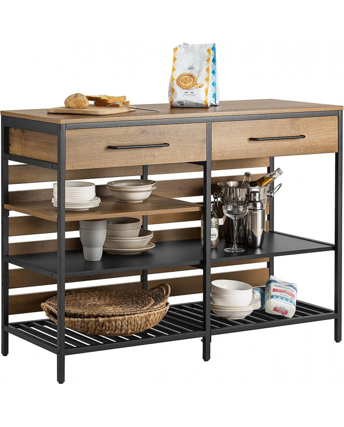 SoBuy Kitchen Island Sideboard Table de bar à manger avec 2 tiroirs et 3 étagères ouvertes, FSB85-PF