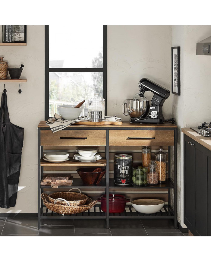 SoBuy Kitchen Island Sideboard Table de bar à manger avec 2 tiroirs et 3 étagères ouvertes, FSB85-PF
