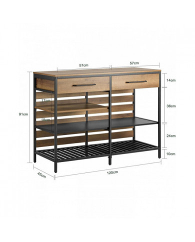 SoBuy Kitchen Island Sideboard Table de bar à manger avec 2 tiroirs et 3 étagères ouvertes, FSB85-PF