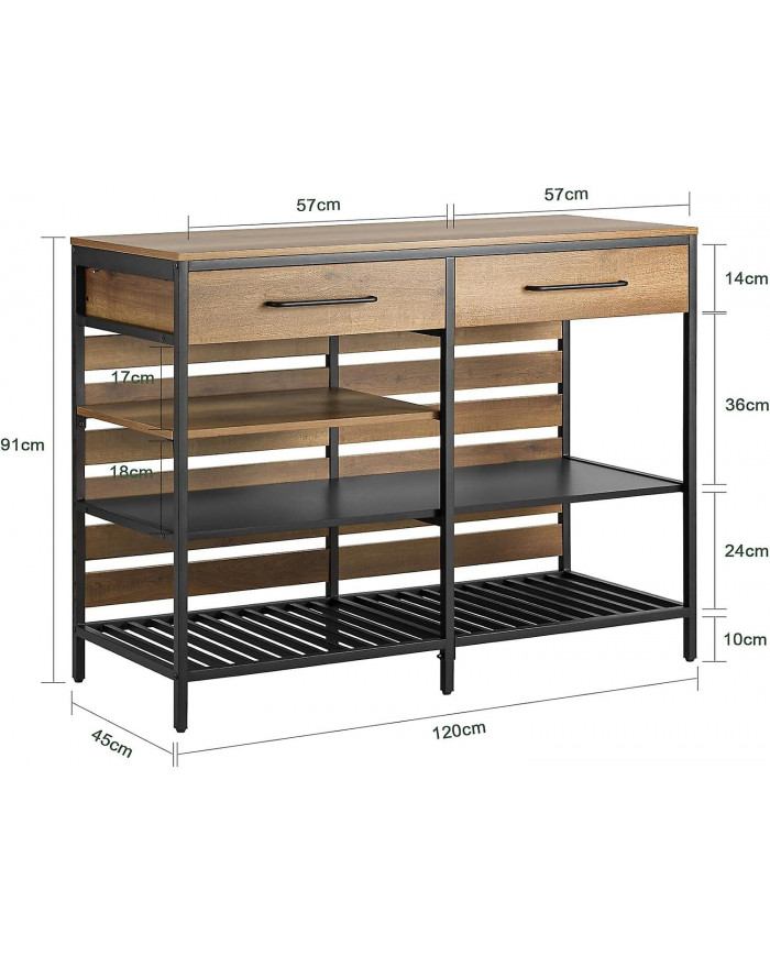 SoBuy Kitchen Island Sideboard Table de bar à manger avec 2 tiroirs et 3 étagères ouvertes, FSB85-PF