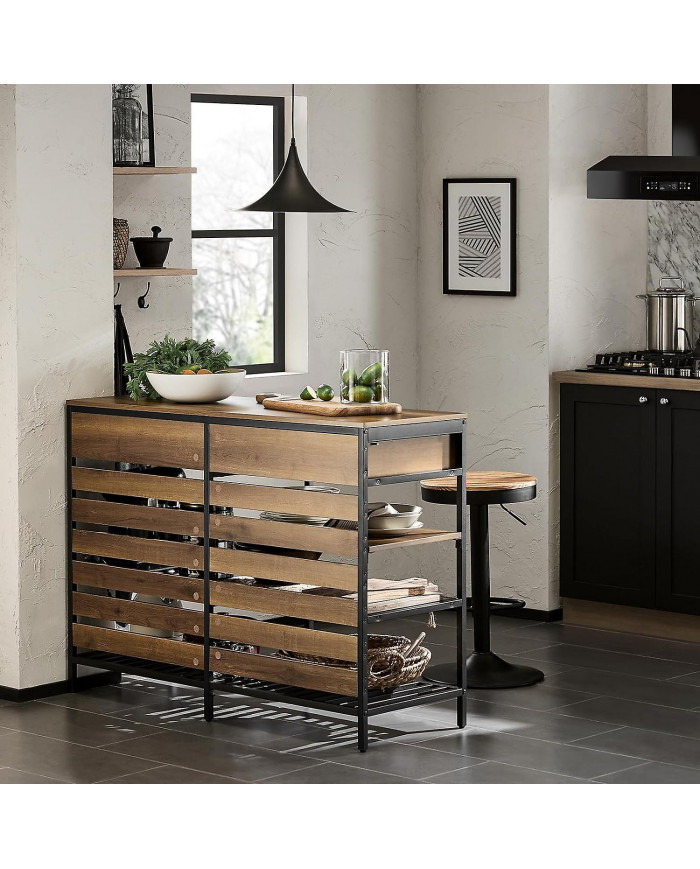 SoBuy Kitchen Island Sideboard Table de bar à manger avec 2 tiroirs et 3 étagères ouvertes, FSB85-PF