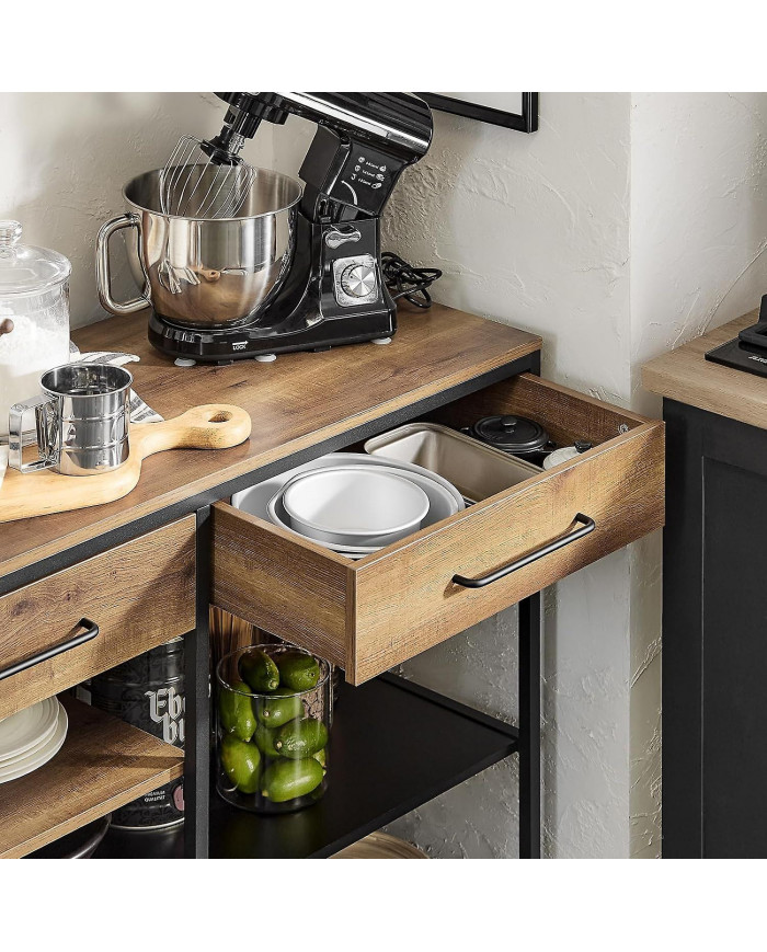 SoBuy Kitchen Island Sideboard Table de bar à manger avec 2 tiroirs et 3 étagères ouvertes, FSB85-PF