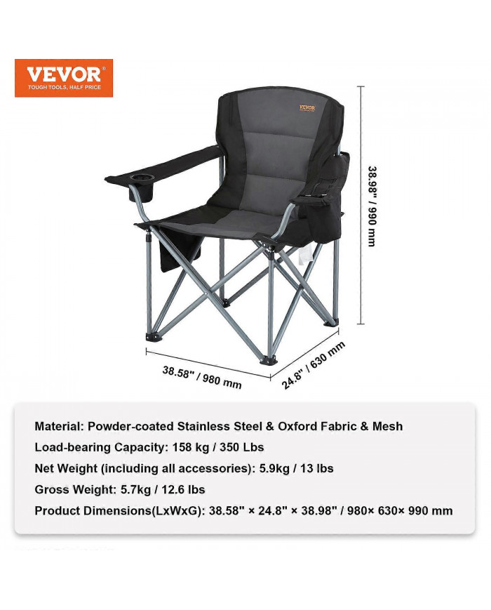 Chaise pliante de camping pour adultes, pour la plage, la pelouse, le pique-, la pêche, la randonnée, le noir