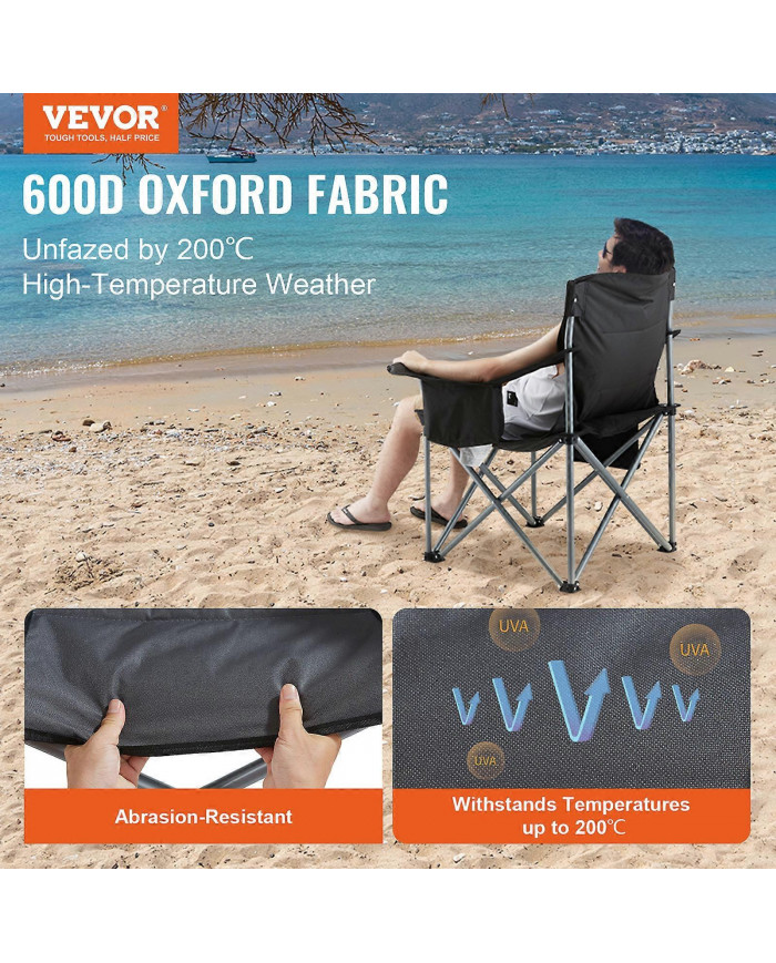 Chaise pliante de camping pour adultes, pour la plage, la pelouse, le pique-, la pêche, la randonnée, le noir