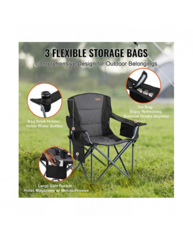 Chaise pliante de camping pour adultes, pour la plage, la pelouse, le pique-, la pêche, la randonnée, le noir