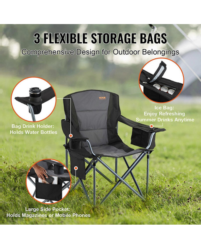 Chaise pliante de camping pour adultes, pour la plage, la pelouse, le pique-, la pêche, la randonnée, le noir