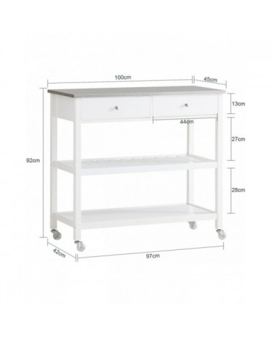 SoBuy cuisine rangement desservant chariot chariot avec dessus en acier inoxydable, FKW47-W