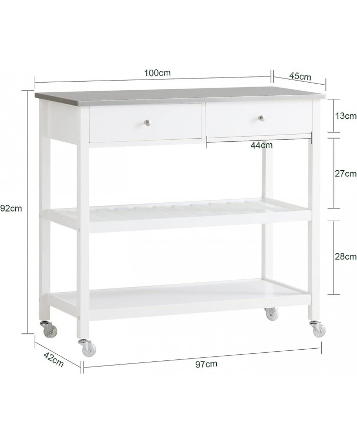 SoBuy cuisine rangement desservant chariot chariot avec dessus en acier inoxydable, FKW47-W