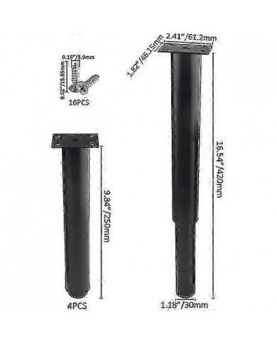 (25-42cm, noir) Ensemble de 4 pieds de meubles en métal réglables solides-yujia