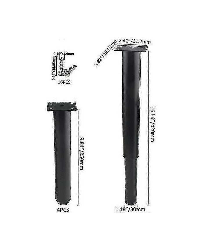 (25-42cm, noir) Ensemble de 4 pieds de meubles en métal réglables solides-yujia