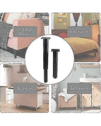 (25-42cm, noir) Ensemble de 4 pieds de meubles en métal réglables solides-yujia