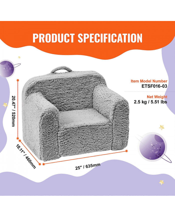 Fauteuil pour enfants, canapé pour enfants avec éponge 25D haute densité, pour chambre et salle de jeux