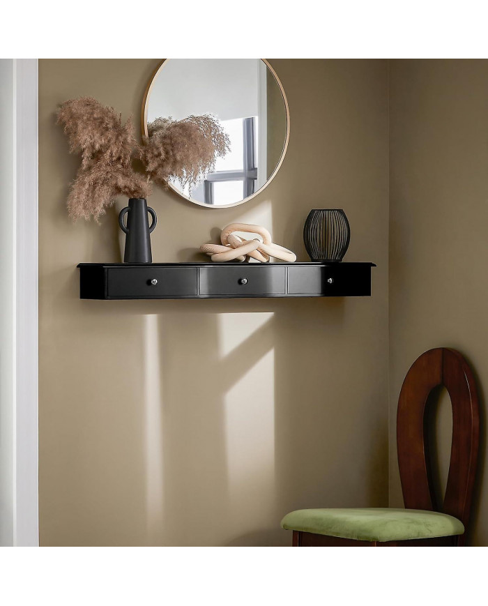 SoBuy Étagère Murale Étagère Flottante avec 3 Tiroirs Noir,FRG43-L-SCH