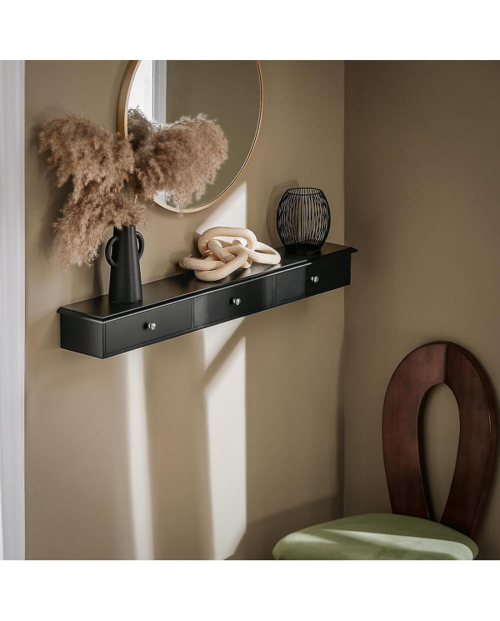 SoBuy Étagère Murale Étagère Flottante avec 3 Tiroirs Noir,FRG43-L-SCH
