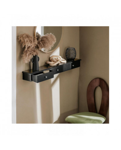 SoBuy Étagère Murale Étagère Flottante avec 3 Tiroirs Noir,FRG43-L-SCH