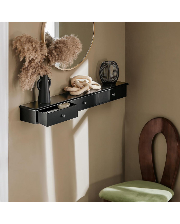 SoBuy Étagère Murale Étagère Flottante avec 3 Tiroirs Noir,FRG43-L-SCH