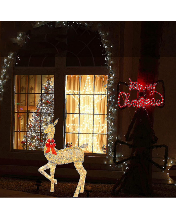 Décorations de cour extérieure de cerf de Noël éclairées, décorations de rennes de Noël avec lumières LED, dcor [...]