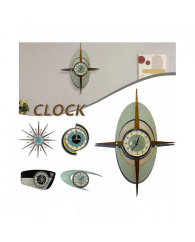 Horloge vintage du milieu du siècle à piles fonctionnant pour la décoration du salon