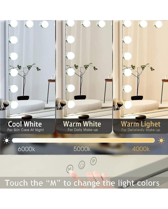 Lumière 3 couleurs et 14 ampoules LED à intensité variable, port de charge USB pour miroir de courtoisie [...]