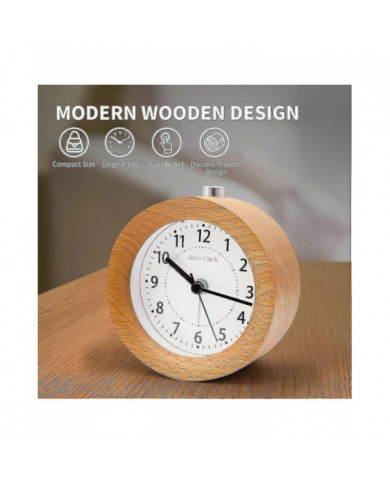 Réveil Analogique Sans Tic-Tac, Réveil Bois Avec Snooze, Réveil Rétro Horloge de Table Avec Veilleuse, Réveil Sans [...]