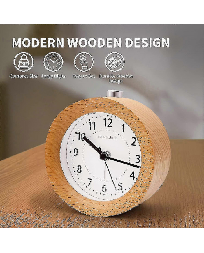 Réveil Analogique Sans Tic-Tac, Réveil Bois Avec Snooze, Réveil Rétro Horloge de Table Avec Veilleuse, Réveil Sans [...]