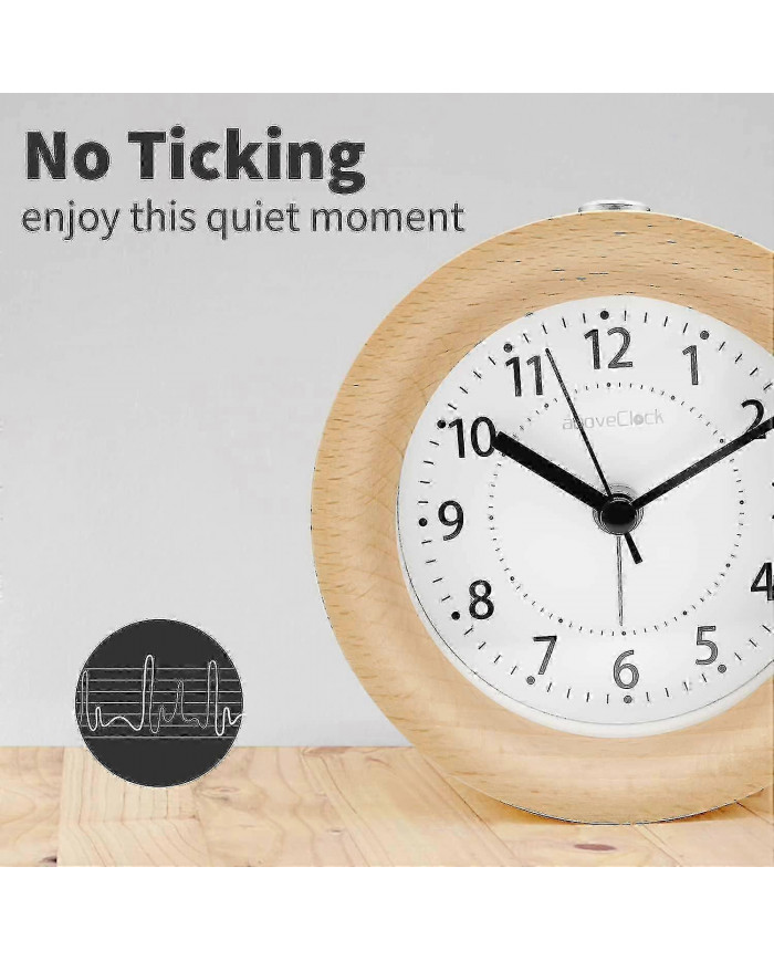 Réveil Analogique Sans Tic-Tac, Réveil Bois Avec Snooze, Réveil Rétro Horloge de Table Avec Veilleuse, Réveil Sans [...]