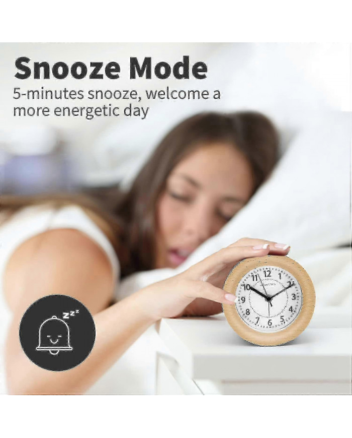 Réveil Analogique Sans Tic-Tac, Réveil Bois Avec Snooze, Réveil Rétro Horloge de Table Avec Veilleuse, Réveil Sans [...]