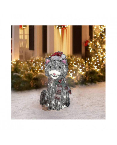 Chien de Noël 2d avec des lumières LED décoration de cour avec piquet de jardin acrylique