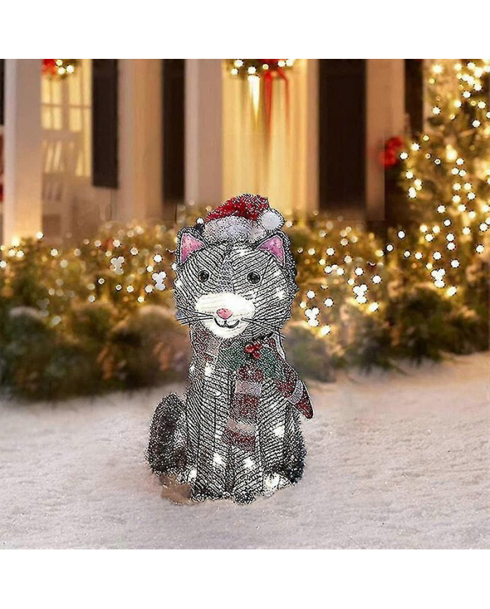 Chien de Noël 2d avec des lumières LED décoration de cour avec piquet de jardin acrylique