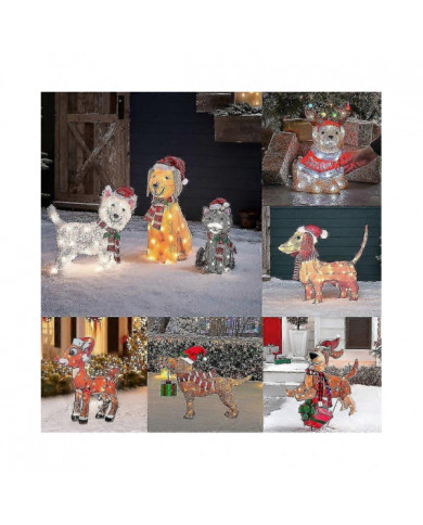 Chien de Noël 2d avec des lumières LED décoration de cour avec piquet de jardin acrylique
