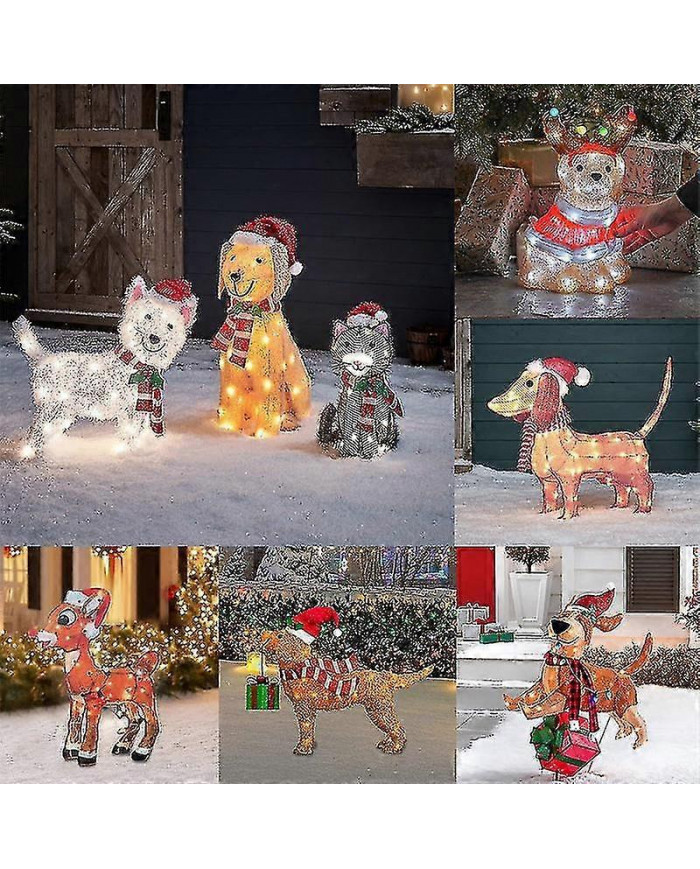 Chien de Noël 2d avec des lumières LED décoration de cour avec piquet de jardin acrylique