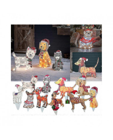 Chien de Noël 2d avec des lumières LED décoration de cour avec piquet de jardin acrylique