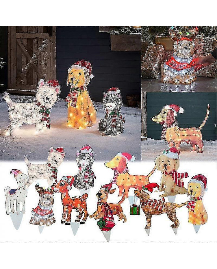 Chien de Noël 2d avec des lumières LED décoration de cour avec piquet de jardin acrylique