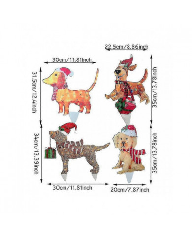 Chien de Noël 2d avec des lumières LED décoration de cour avec piquet de jardin acrylique