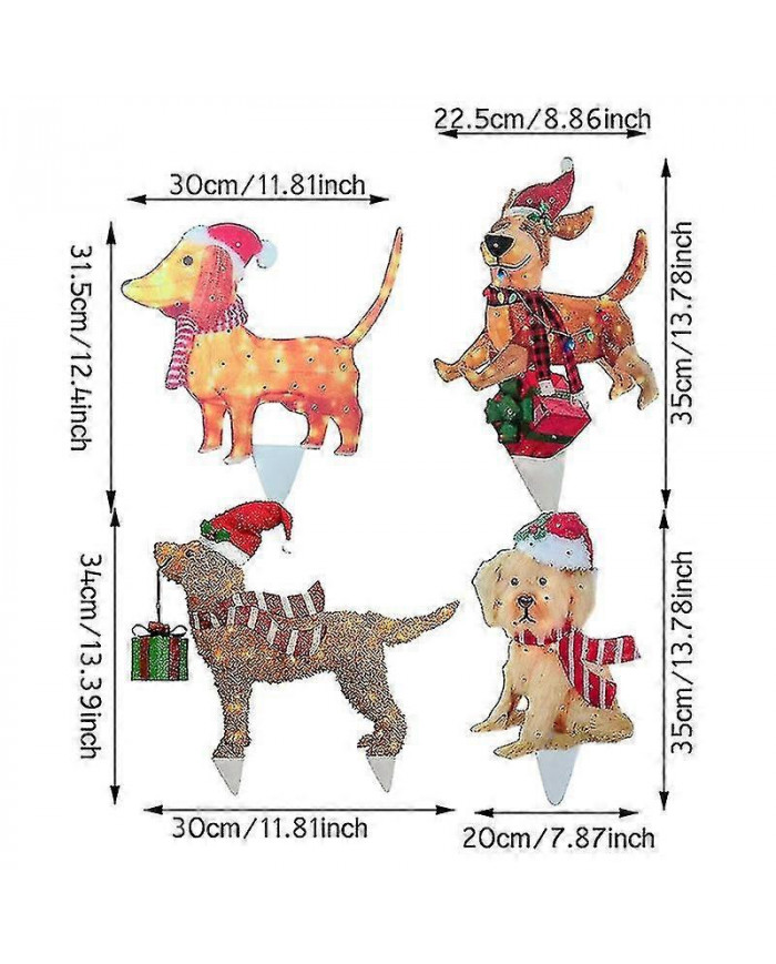 Chien de Noël 2d avec des lumières LED décoration de cour avec piquet de jardin acrylique