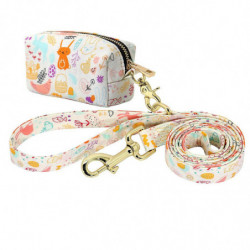 Dog Poop Bag Holder And Nylon Leash Attachment Cute Flower Pick Up Waste Bags