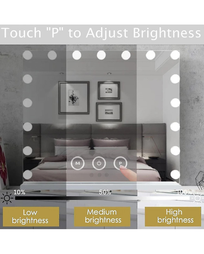 70 x 55 cmmiroir de courtoisie hollywood 14 ampoules led dimmables, chargement usb uniquement ampoules-yezi