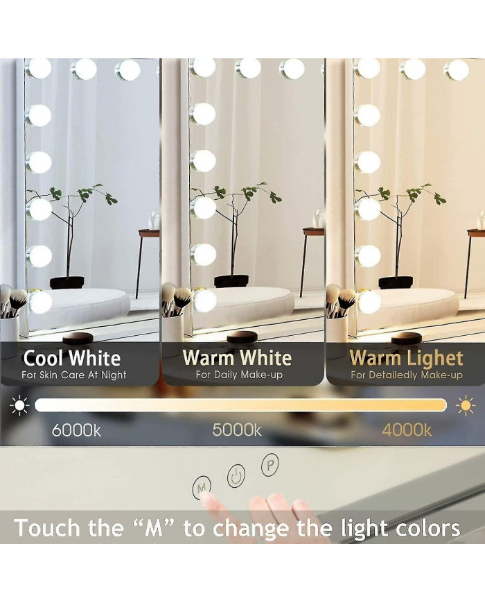 70 x 55 cmmiroir de courtoisie hollywood 14 ampoules led dimmables, chargement usb uniquement ampoules-yezi