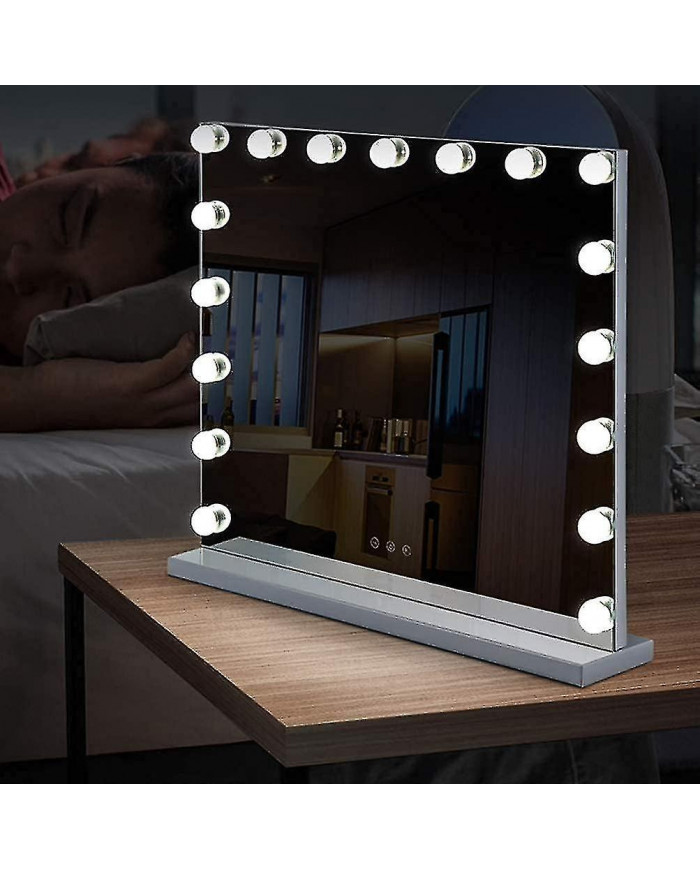 70 x 55 cmmiroir de courtoisie hollywood 14 ampoules led dimmables, chargement usb uniquement ampoules-yezi