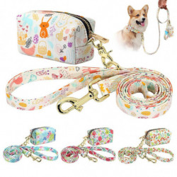 Dog Poop Bag Holder And Nylon Leash Attachment Cute Flower Pick Up Waste Bags