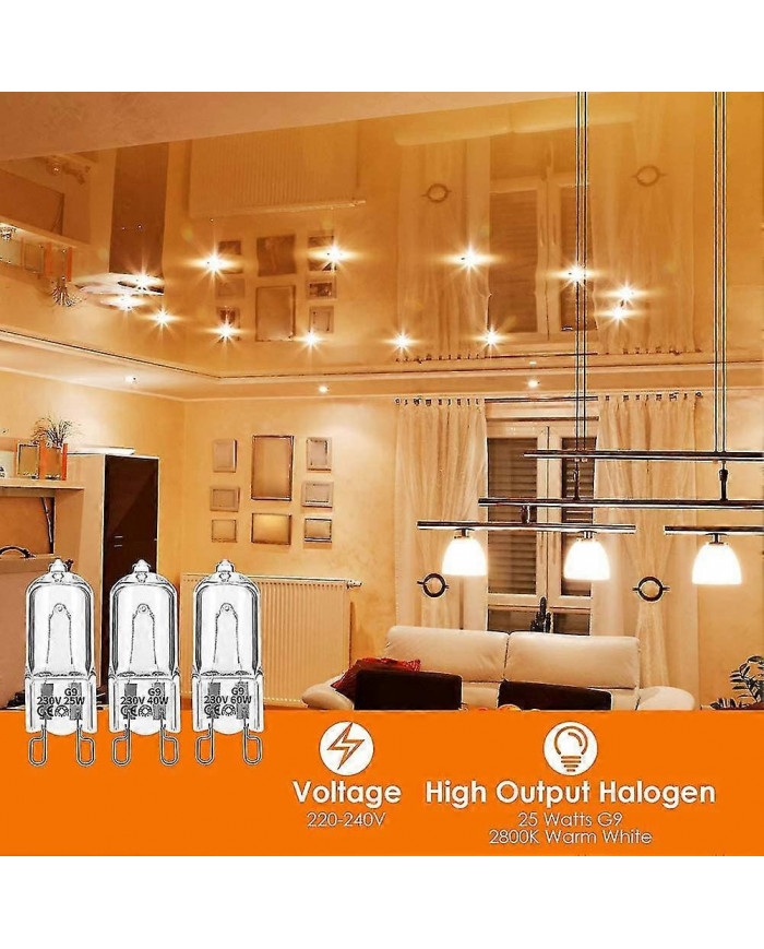 20 ampoules halogènes G9, lampes halogènes claires 25W dimmable, blanc chaud 2800K pour lustres, pendentifs, [...]