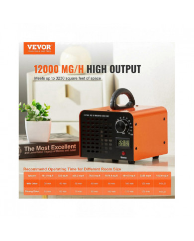 Générateur d’ozone 12000mg/h Éliminateur d’odeurs de machine à ozone avec minuterie 0-120min