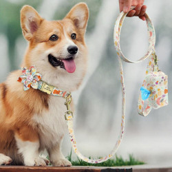 Dog Poop Bag Holder And Nylon Leash Attachment Cute Flower Pick Up Waste Bags
