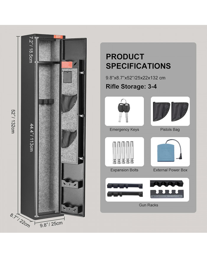 Coffre-fort pour armes à feu 3 fusils, coffre-fort pour fusils avec serrure et clavier numérique, armoire de [...]